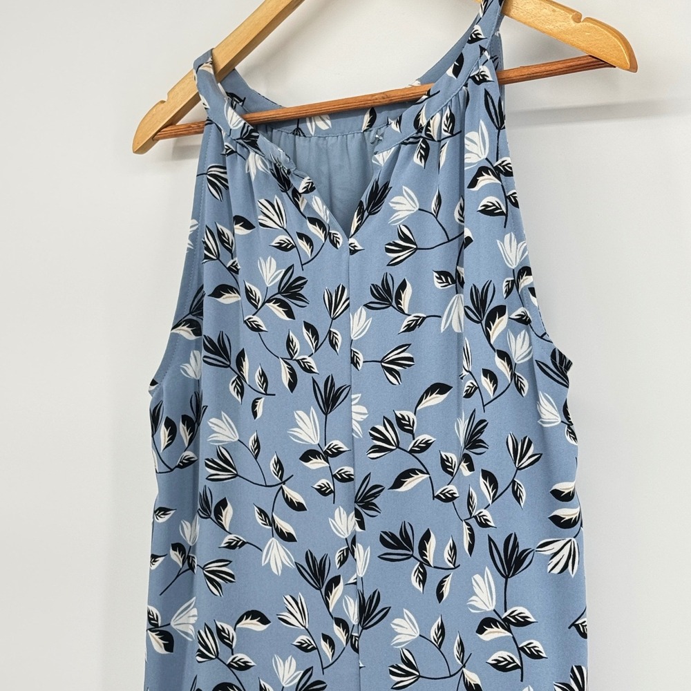 J Jill Floral Midi Dress Blue Tiered Hem Sleeveless Size M 8/10 Comfy Travel - Picture 2 of 5